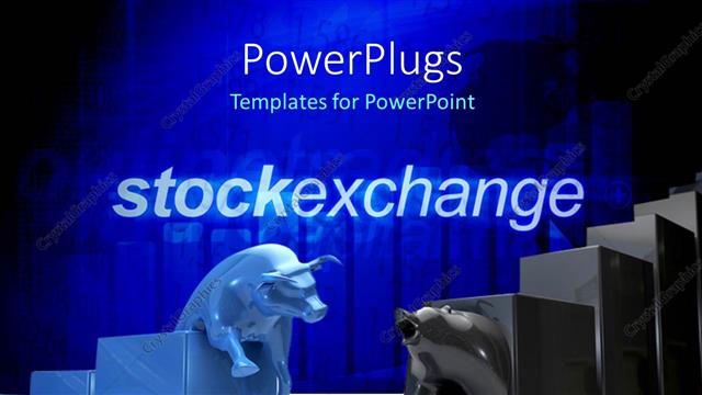  Presentation with stock exchange - Bulls and bear the symbols of stock exchange with bluish background