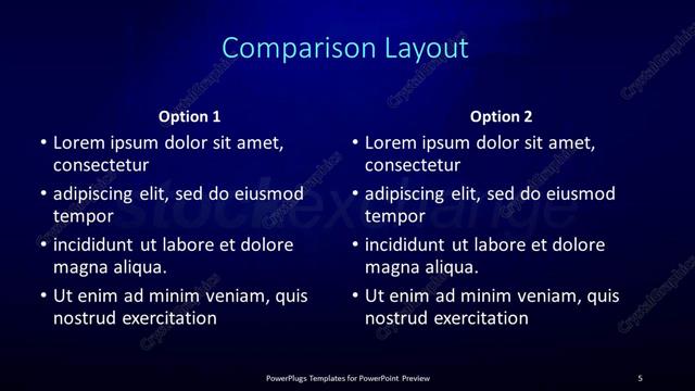 Comparison presentation slide layout