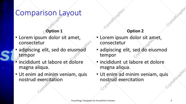 Comparison presentation slide layout