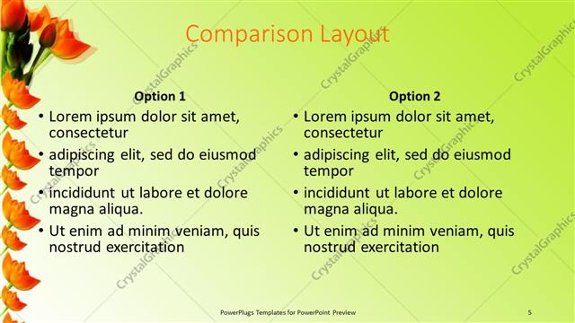 Comparison presentation slide layout