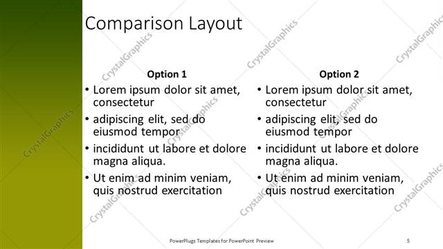 Comparison presentation slide layout