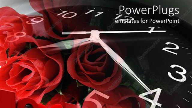  Presentation with love - A bunch of roses and a clock background spelling out the text 
