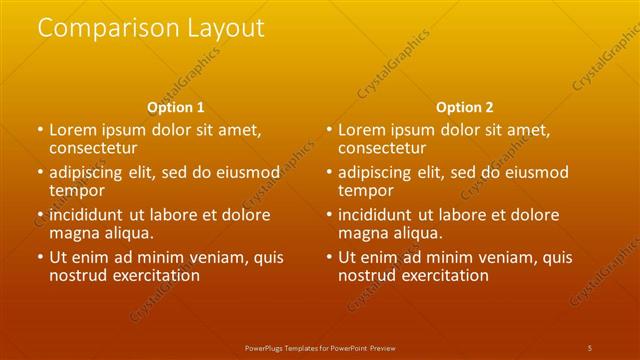 Comparison presentation slide layout