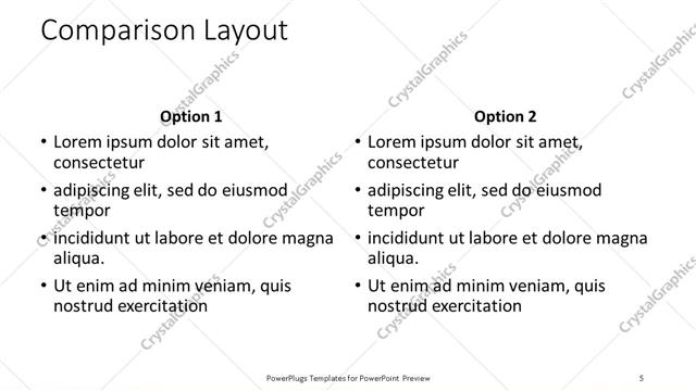 Comparison presentation slide layout