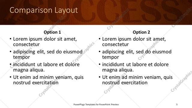 Comparison presentation slide layout