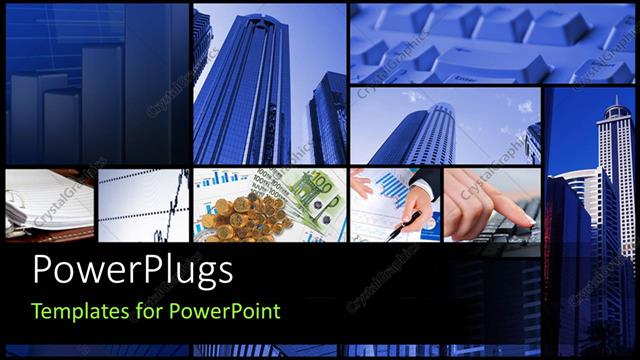  Presentation with buildings - Collage of office buildings and business depictions in blue background
