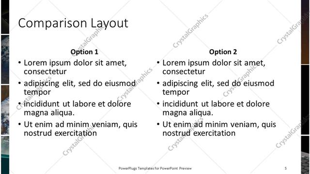 Comparison presentation slide layout