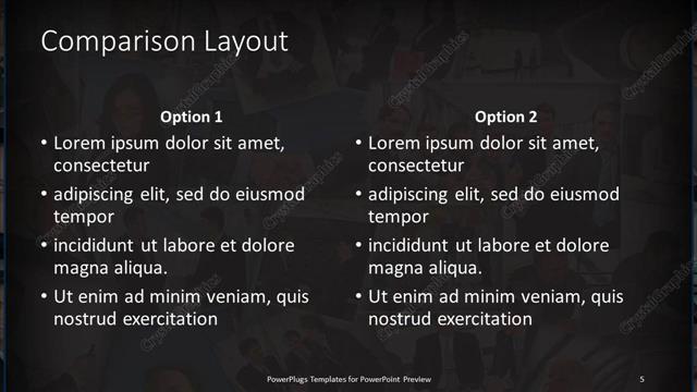 Comparison presentation slide layout