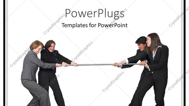  Presentation with women - Business competition metaphor with men and women playing tug of war
