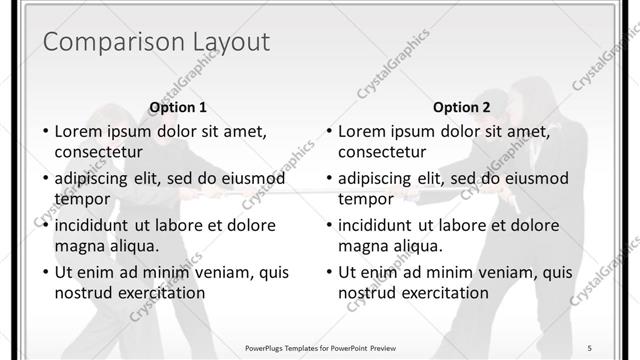 Comparison presentation slide layout