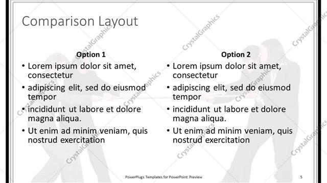 Comparison presentation slide layout