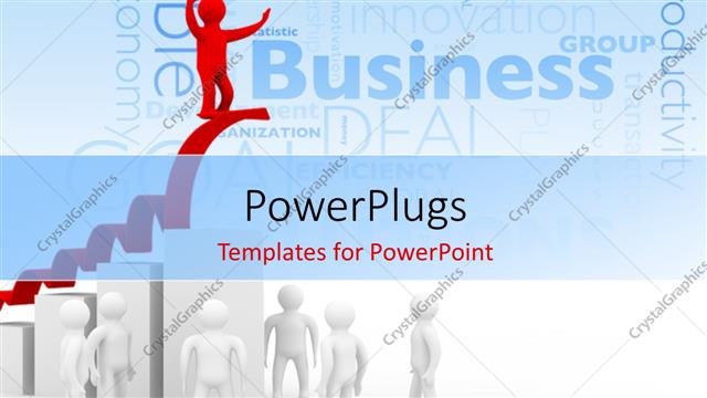  Presentation with climbing chart - Business depiction with red 3D man climbing arrow over financial chart