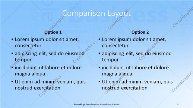 Comparison presentation slide layout