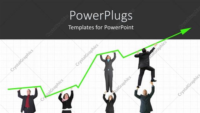  Presentation with business growth - Business growth metaphor with people holding up green line graph