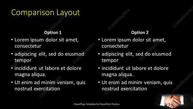 Comparison presentation slide layout