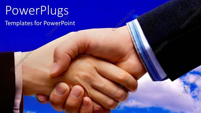  Presentation with blue handshake - Business handshake with blue cloudy sky in background?