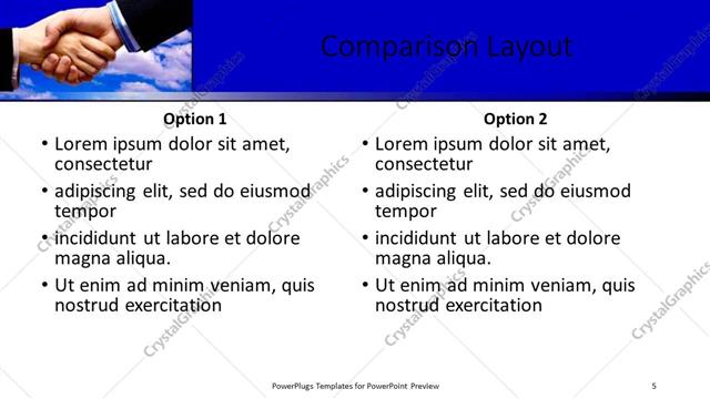 Comparison presentation slide layout