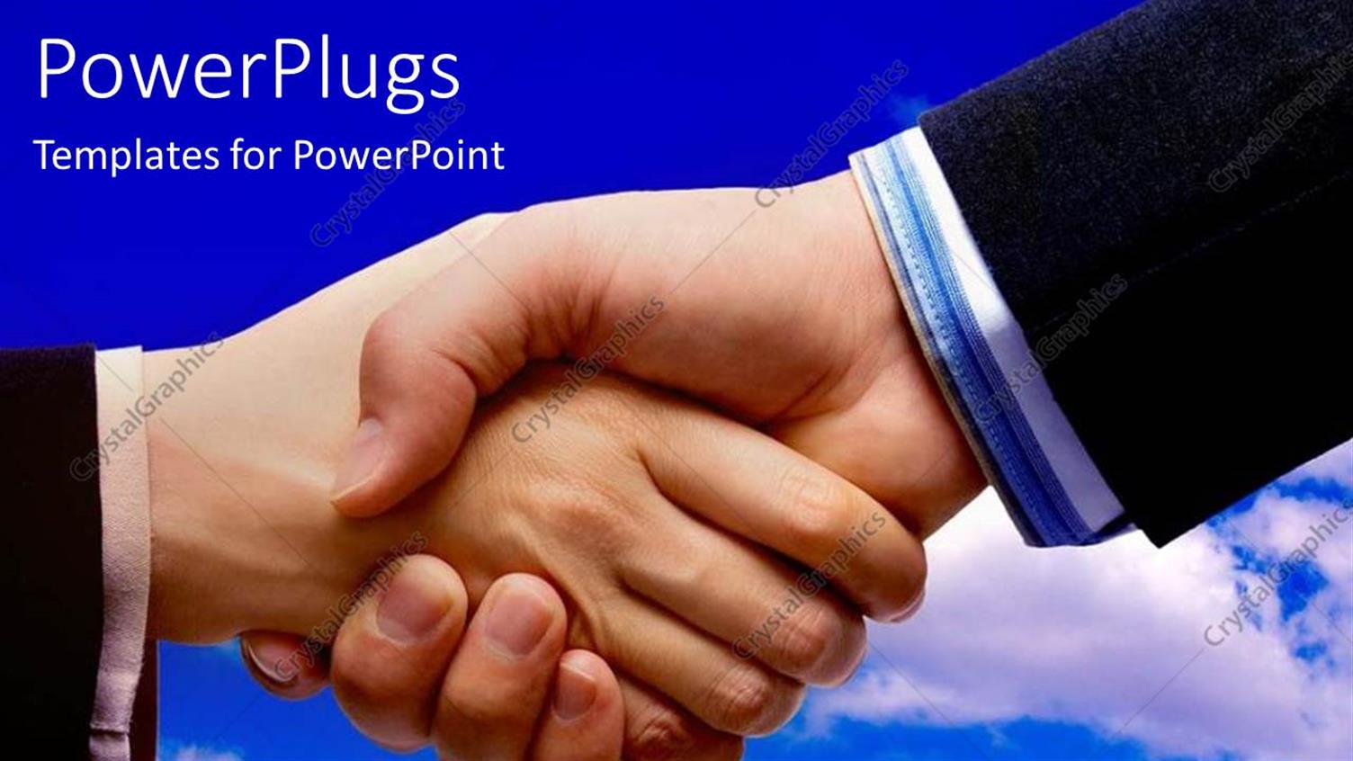 Featuring Business Handshake with Blue Cloudy Sky in Background 