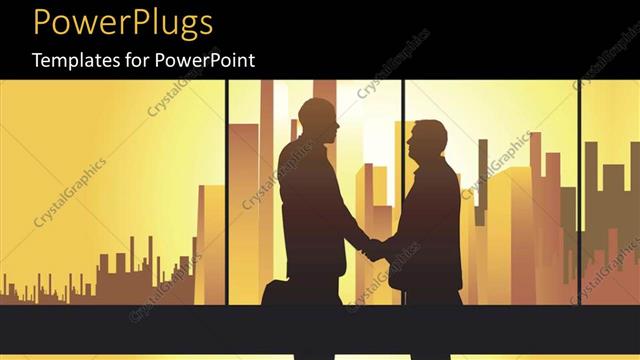  Presentation with architectural - Business handshake over large architectural structures with sunset overhead?