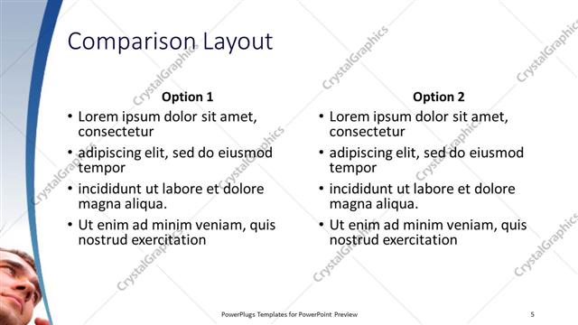 Comparison presentation slide layout