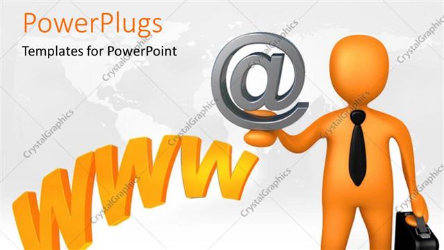  Presentation with www - Business man with briefcase carries internet symbol in hand with 3D WWW