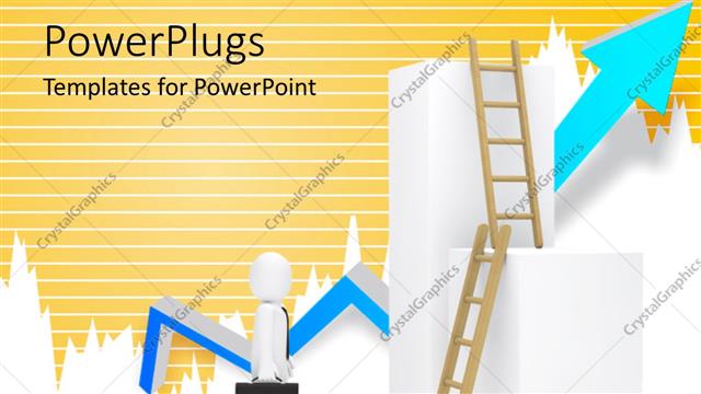  Presentation with stand - Business man with briefcase stand before ladder and blue arrow in background