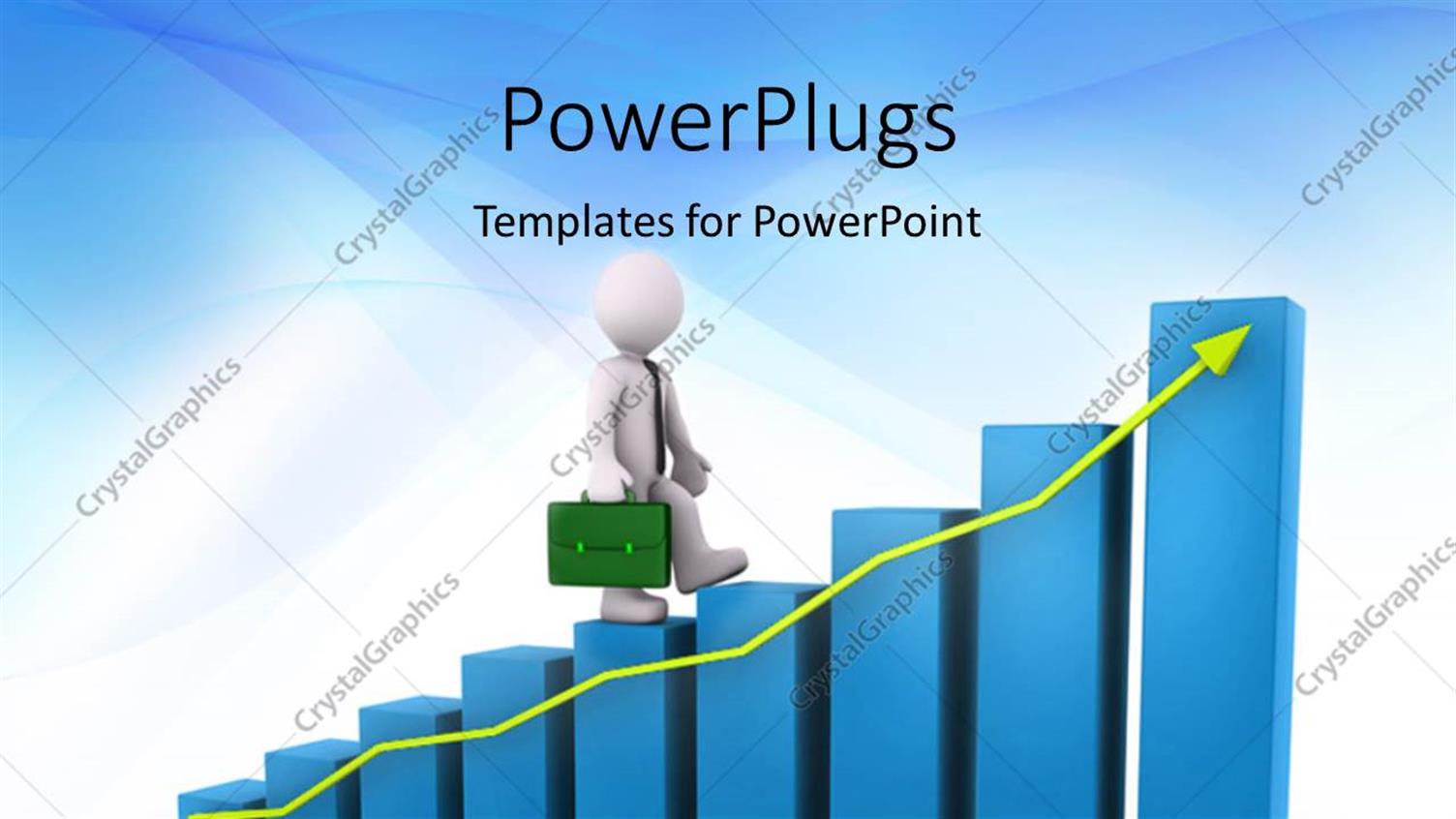 Featuring Business Man Climbing Up Blue Financial Chart with Yellow Arrow