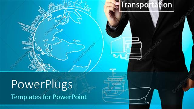  Presentation with transportation - Business man drawing Transportation with a globe, airplane and a ship