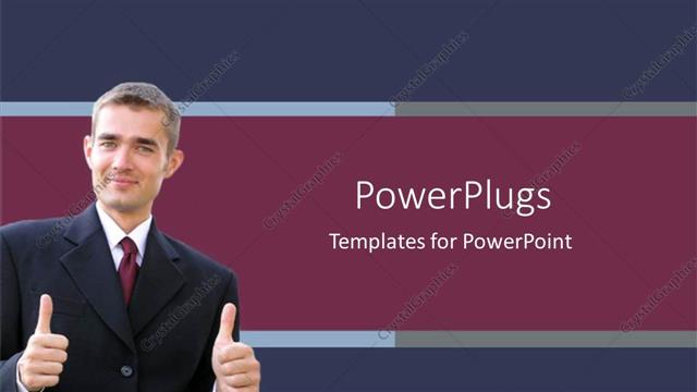  Presentation with blue business - Business man giving two thumbs up on a blue and wine colored background