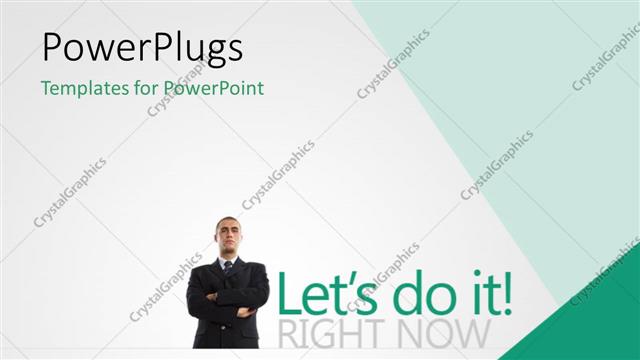  Presentation with chest - Business man with hands folded across chest on white background