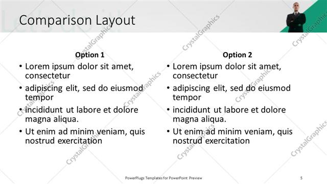 Comparison presentation slide layout