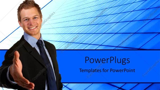  Presentation with blue handshake - Business man handshake blue background building glass teamwork