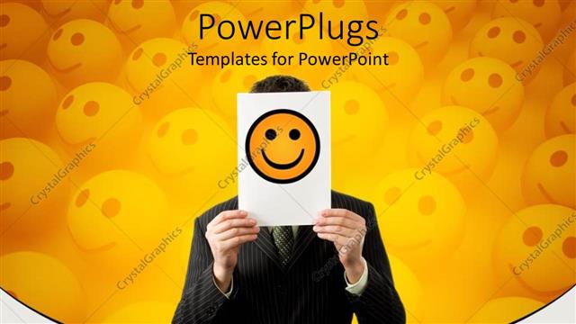  Presentation with yellow paper - Business man holding paper with yellow smiley in front of face