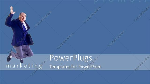  Presentation with joyful - Business man holding side bag jumps up joyful for?successful marketing?