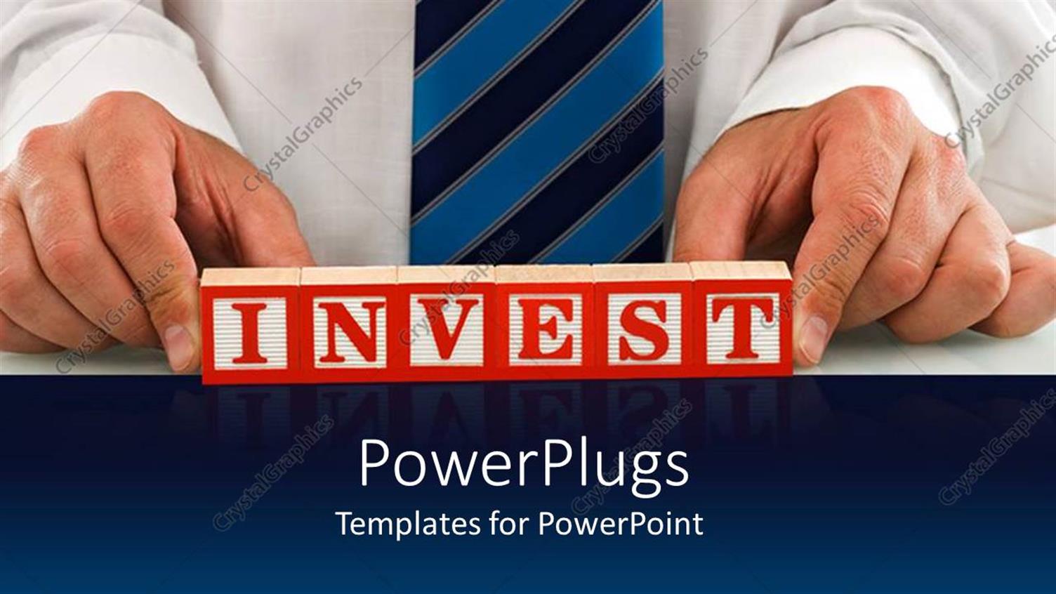 Featuring Business Man Holding Wooden Cubes Between Hands with Red Word Invest