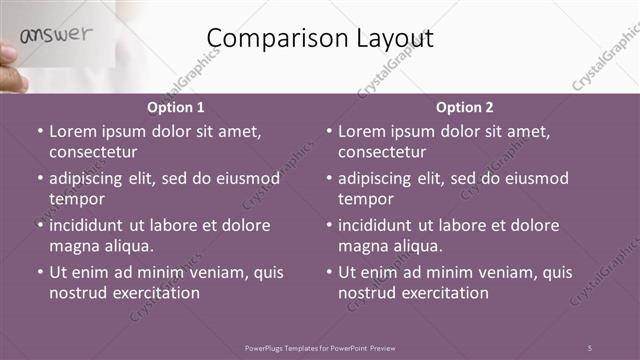 Comparison presentation slide layout