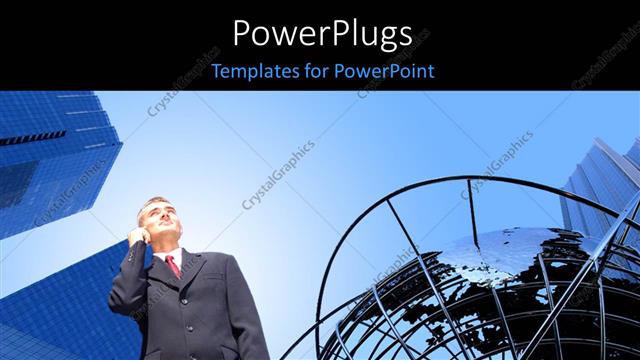  Presentation with blue global - A business man receiving a phone call under a blue sky