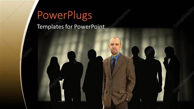  Presentation with women - Business man standing in front of silhouette of discussing men and women