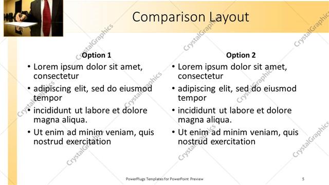 Comparison presentation slide layout