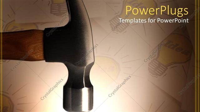  Presentation with bulb - Business man under a huge hammer with idea light bulb on white paper background