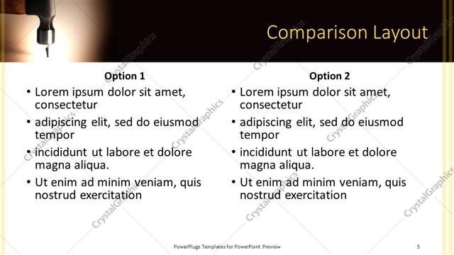 Comparison presentation slide layout