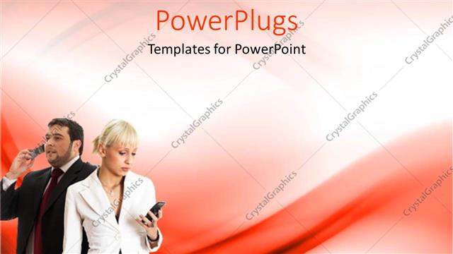  Presentation with man woman - Business man and woman, man speaking on phone and woman checking her phone