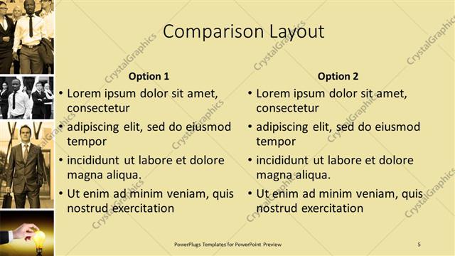 Comparison presentation slide layout