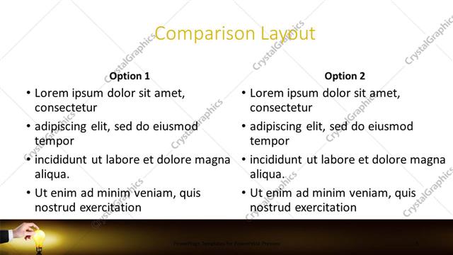 Comparison presentation slide layout