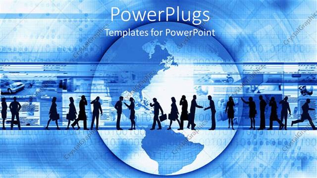  Presentation with black men - Business men in black lined up discuss with globe in background