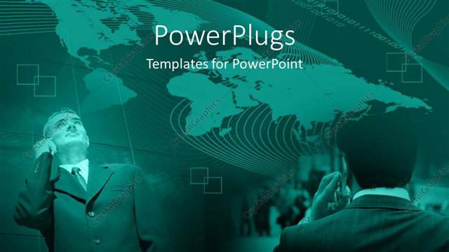  Presentation with cell phones - Business men on cell phones with world map background