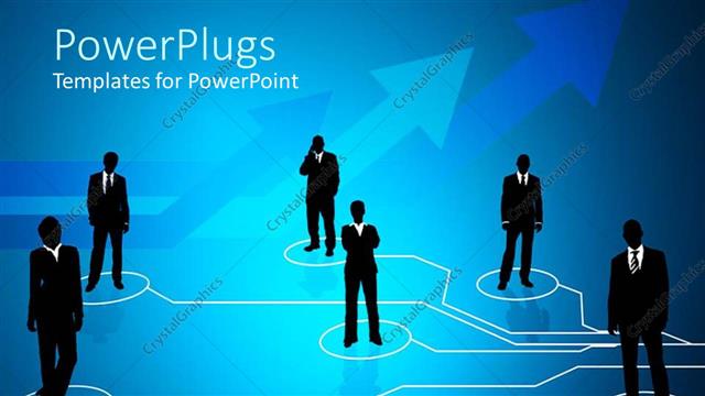  Presentation with connections - Business men connected by circuit lines on blue background