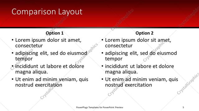 Comparison presentation slide layout