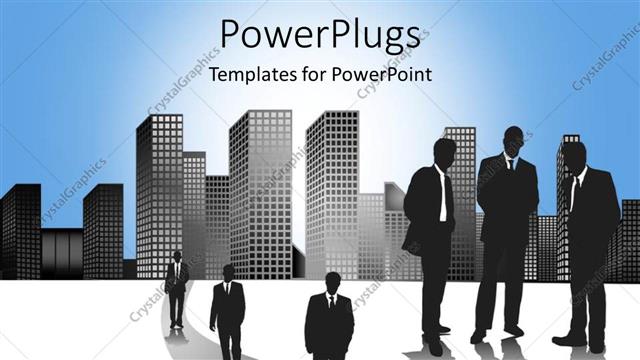  Presentation with city silhouette - Business men patriarchy city silhouette work office environment ties suits