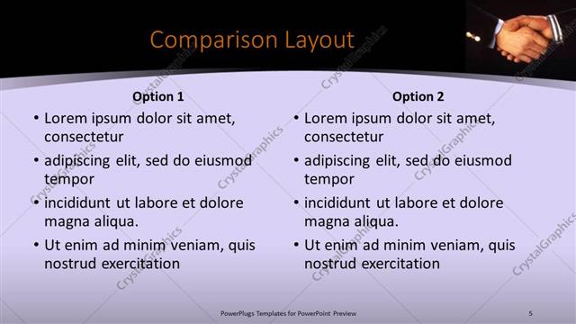 Comparison presentation slide layout